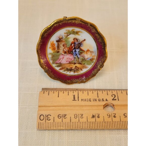 Vntg Limoges France Miniature Plate Porcelain W/ Gold Trim & Stand Courting 1.5" - Picture 7 of 8